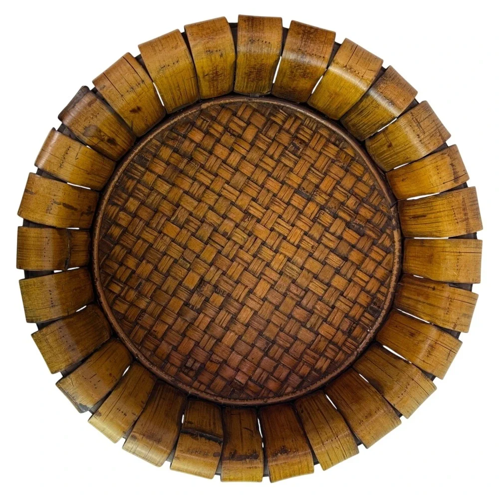 Large Rattan Bamboo Round‎ Basket Tray Centerpiece Serving Bowl Boho Decor - Picture 2 of 12
